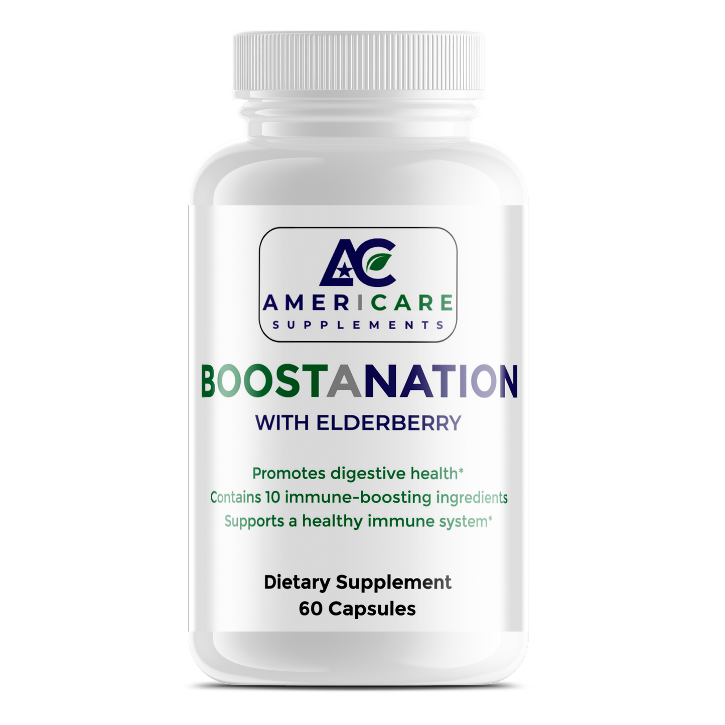 Americare Supplements Boostanation with Elderberry bottle made in USA supporting immune health energy and cellular defense