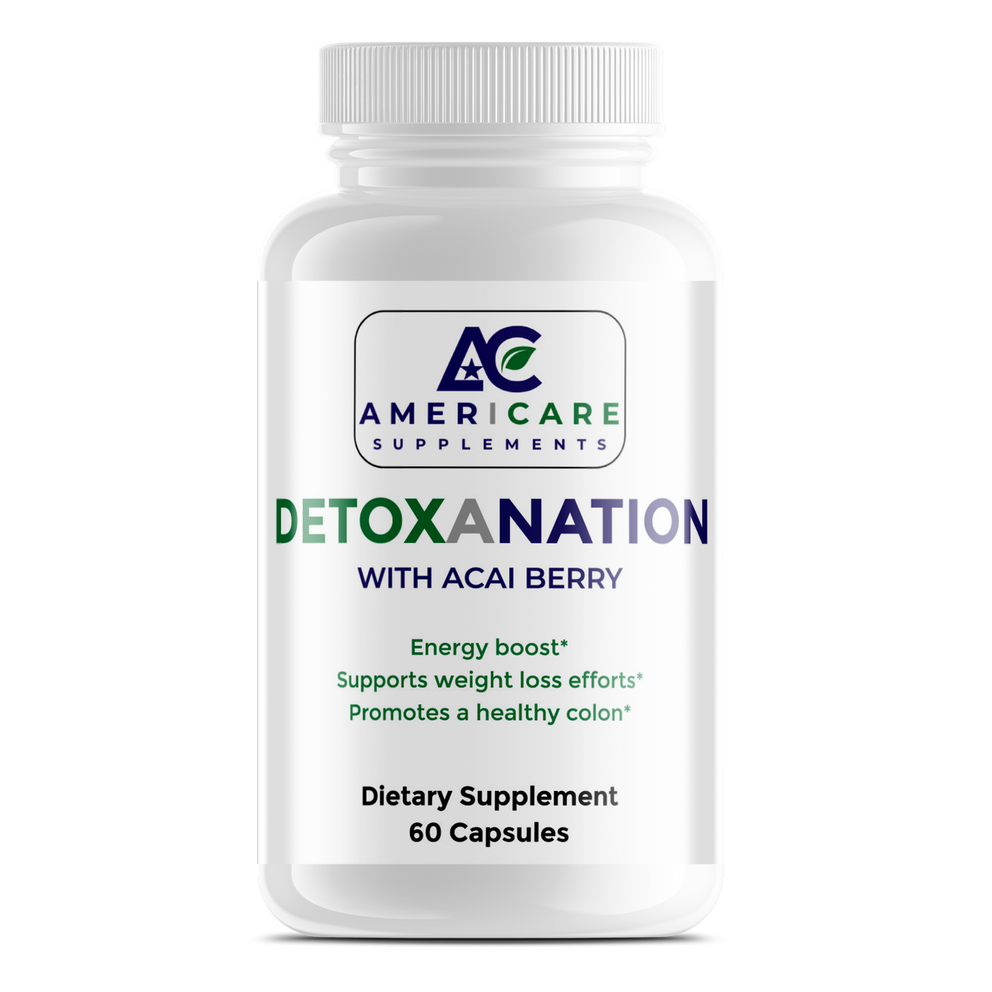 Detoxanation with Acai Berry supplement bottle – Americare Supplements liver and gut detox support