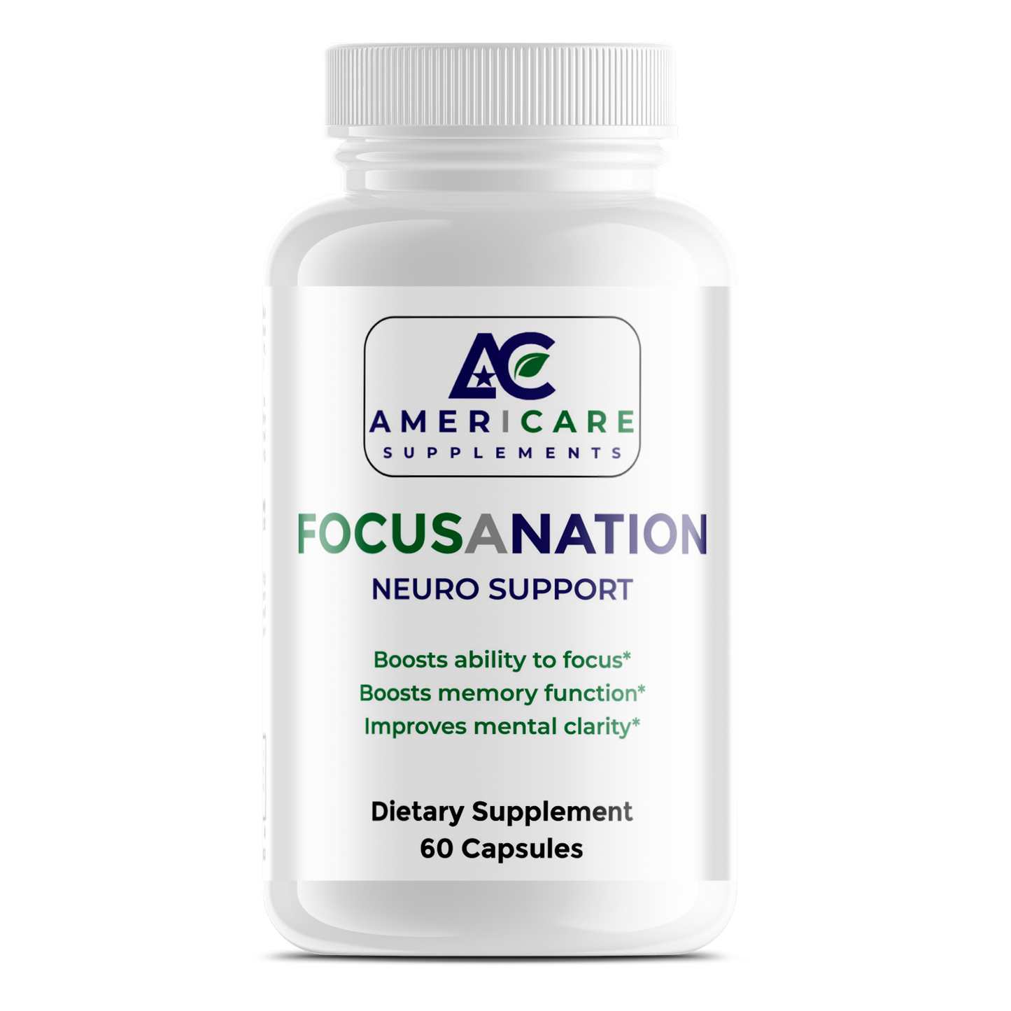 Americare Supplements Focusanation Neuro Support bottle made in USA supporting focus memory and mental energy