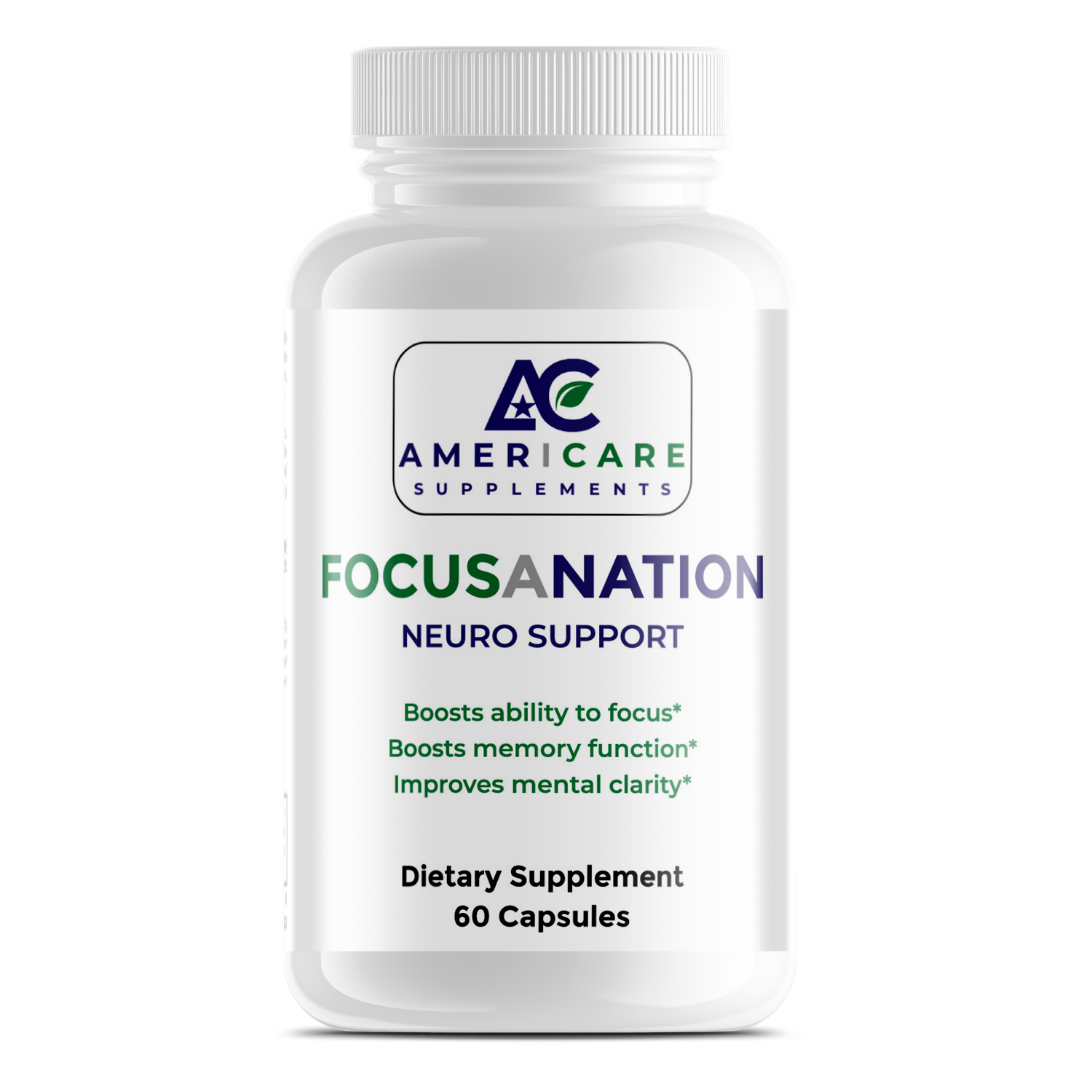 Americare Supplements Focusanation Neuro Support bottle made in USA supporting focus memory and mental energy