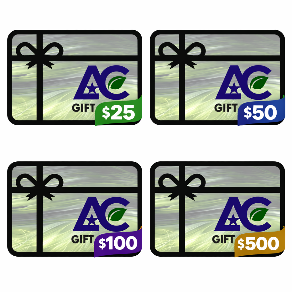 Four gift card images with varying values - Americare Supplements