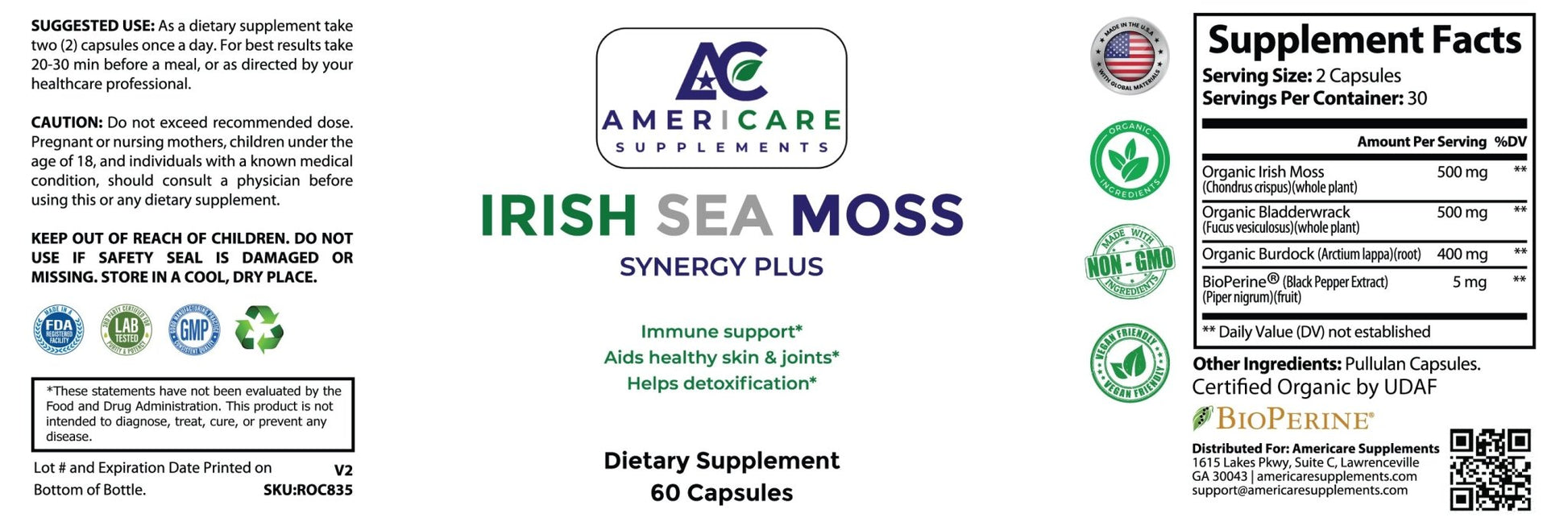 Irish Sea Moss Synergy Plus - Label – Organic Sea Moss - Americare Supplements