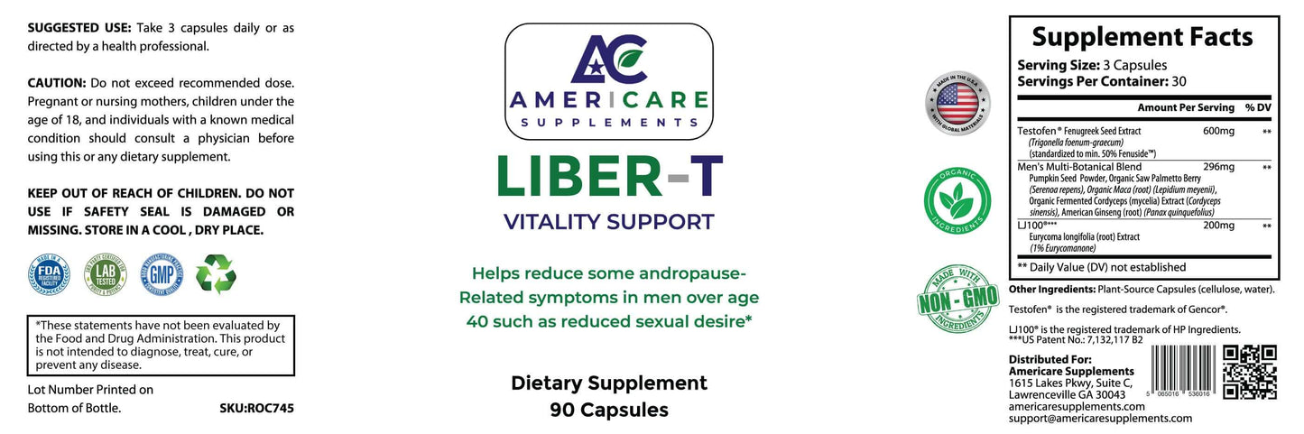 Liber‑T Vitality Support – Label - Men’s Hormonal & Vitality Booster - Americare Supplements
