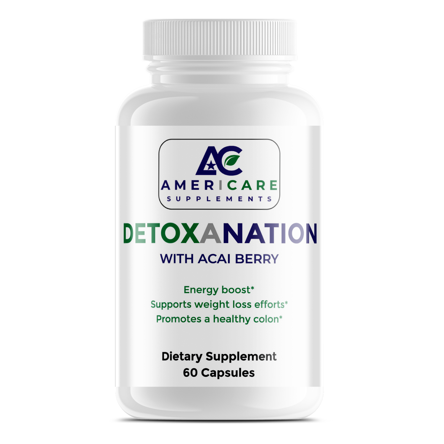 Detoxanation with Acai Berry supplement bottle – Americare Supplements liver and gut detox support