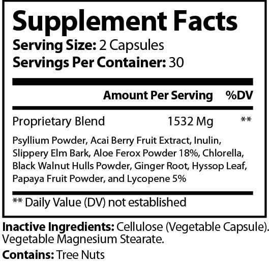 Detoxanation with Acai Berry supplement label showing full ingredient details