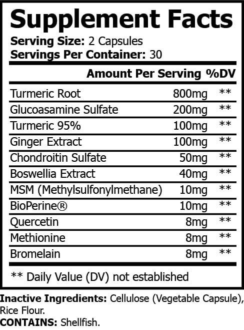 Flexanation Joint Support supplement label with ingredient details