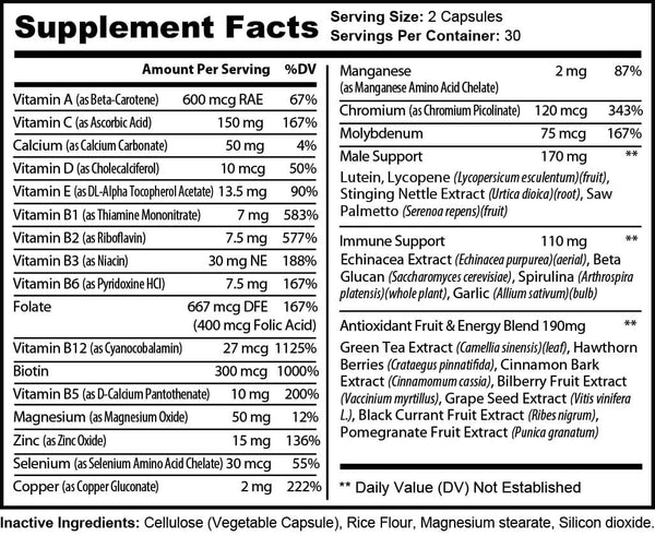 Men's Daily Thrive supplement label