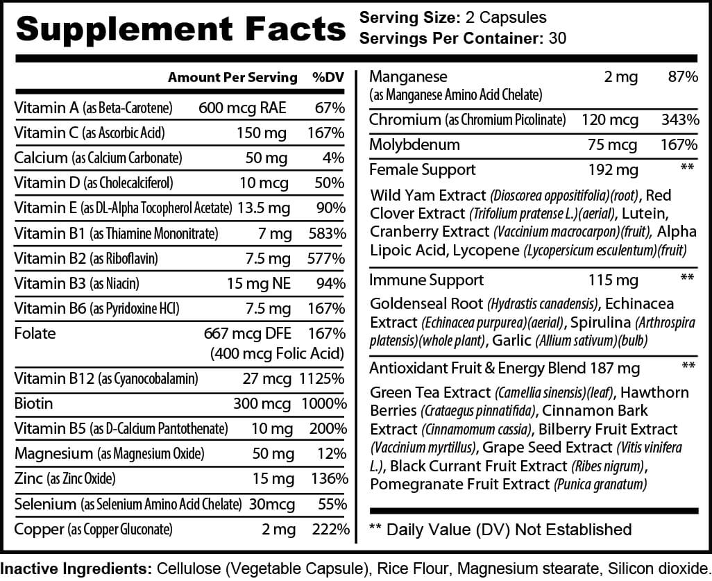 Women’s Daily Thrive Label - Women’s Daily Multivitamin for Energy, Immunity & Balance - Americare Supplements